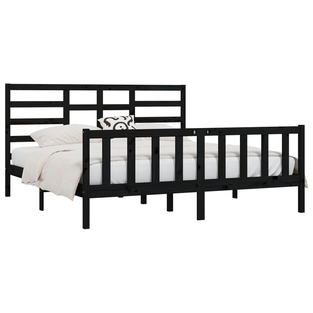 Bedframe massief grenenhout zwart 200x200 cm is nu te koop bij PeponiXL, paradijselijk wonen!