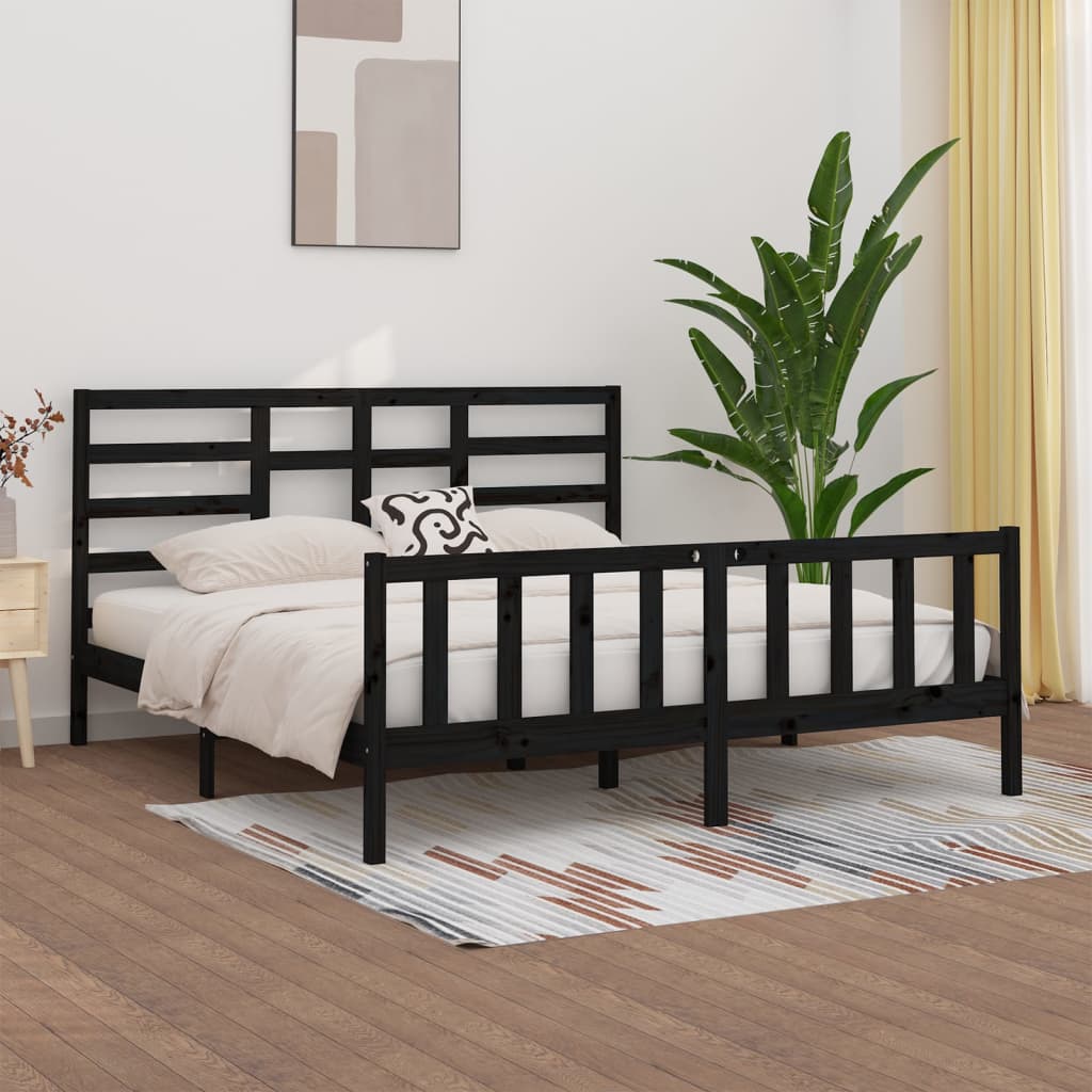 Bedframe massief grenenhout zwart 200x200 cm is nu te koop bij PeponiXL, paradijselijk wonen!