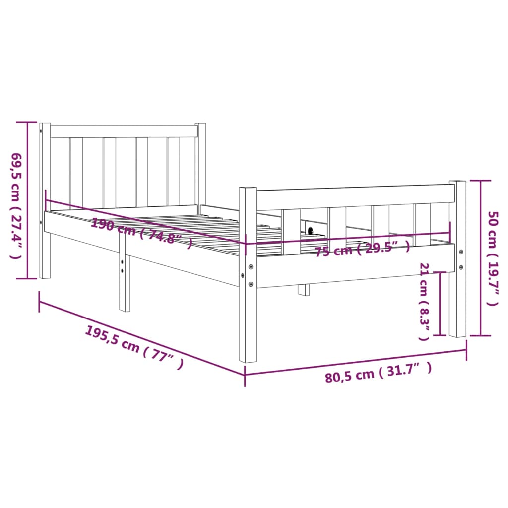 Bedframe massief hout 75x190 cm is nu te koop bij PeponiXL, paradijselijk wonen!