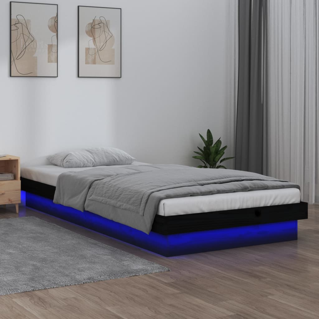 Bedframe LED massief hout zwart 90x200 cm is nu te koop bij PeponiXL, paradijselijk wonen!