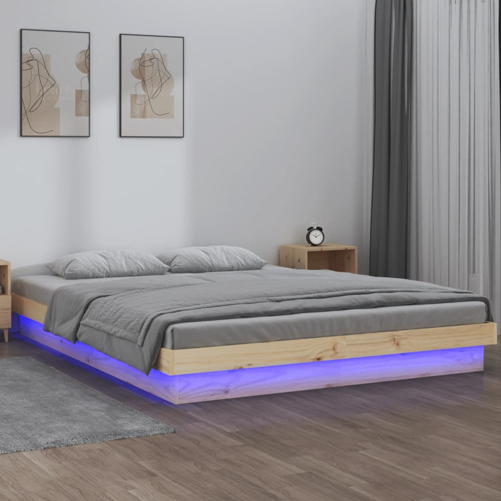 Bedframe LED massief hout 140x200 cm is nu te koop bij PeponiXL, paradijselijk wonen!