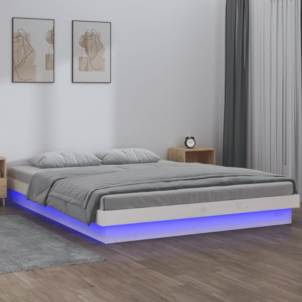 Bedframe LED massief hout wit 150x200 cm is nu te koop bij PeponiXL, paradijselijk wonen!