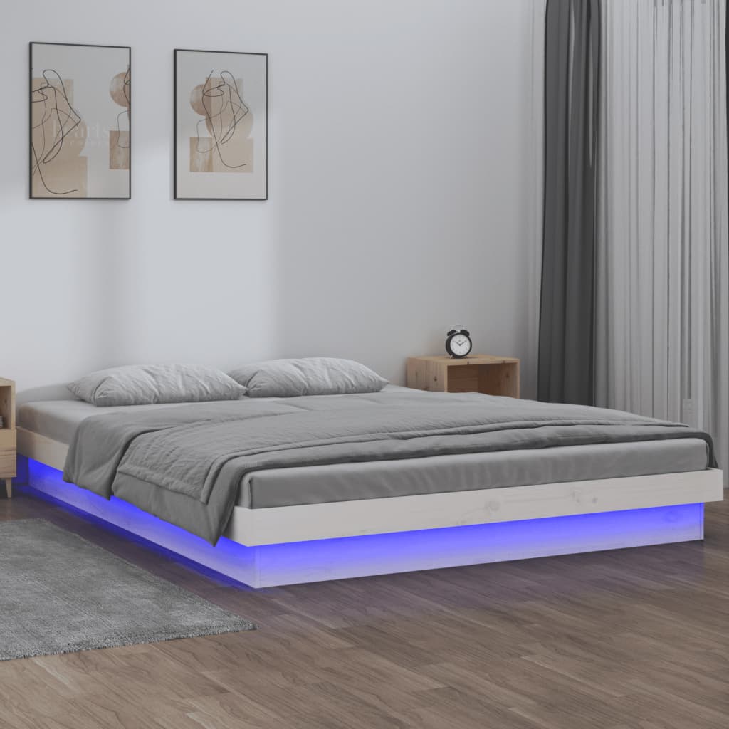 Bedframe LED massief hout wit 160x200 cm is nu te koop bij PeponiXL, paradijselijk wonen!