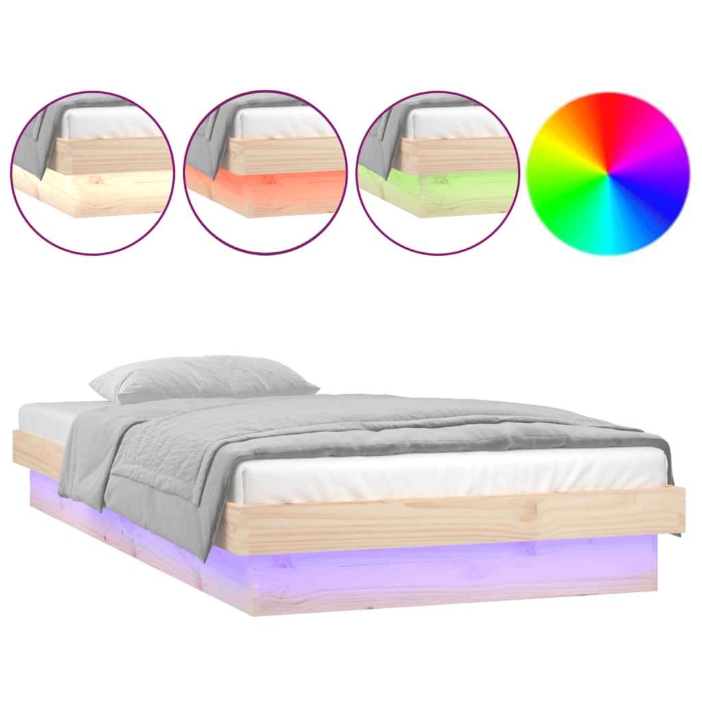 Bedframe LED massief hout 75x190 cm is nu te koop bij PeponiXL, paradijselijk wonen!