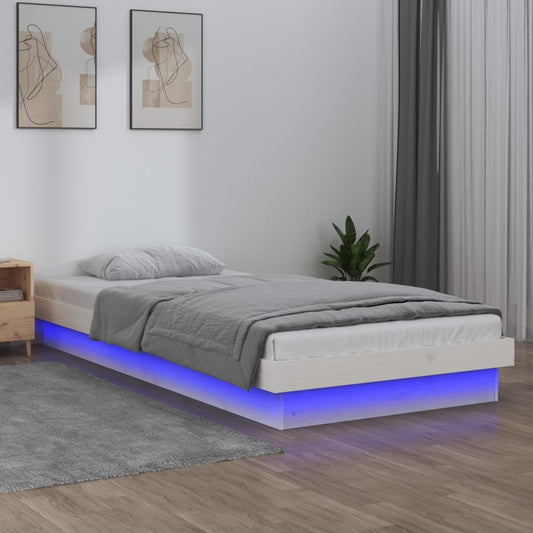Bedframe LED massief hout wit 75x190 cm is nu te koop bij PeponiXL, paradijselijk wonen!