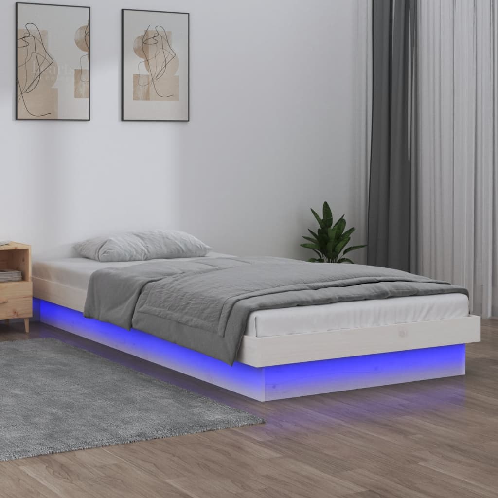 Bedframe LED massief hout wit 90x190 cm is nu te koop bij PeponiXL, paradijselijk wonen!