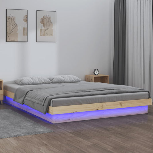 Bedframe LED massief hout 135x190 cm is nu te koop bij PeponiXL, paradijselijk wonen!
