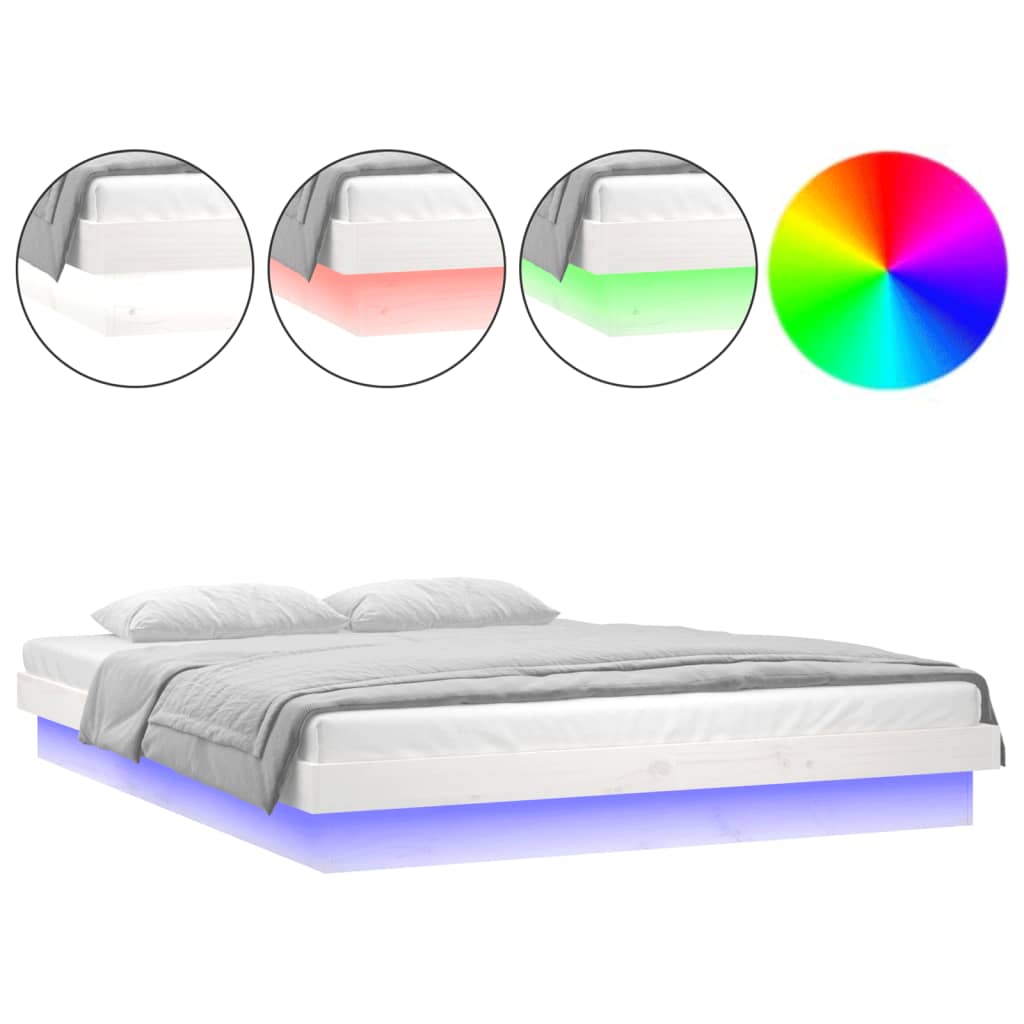 Bedframe LED massief hout wit 135x190 cm is nu te koop bij PeponiXL, paradijselijk wonen!
