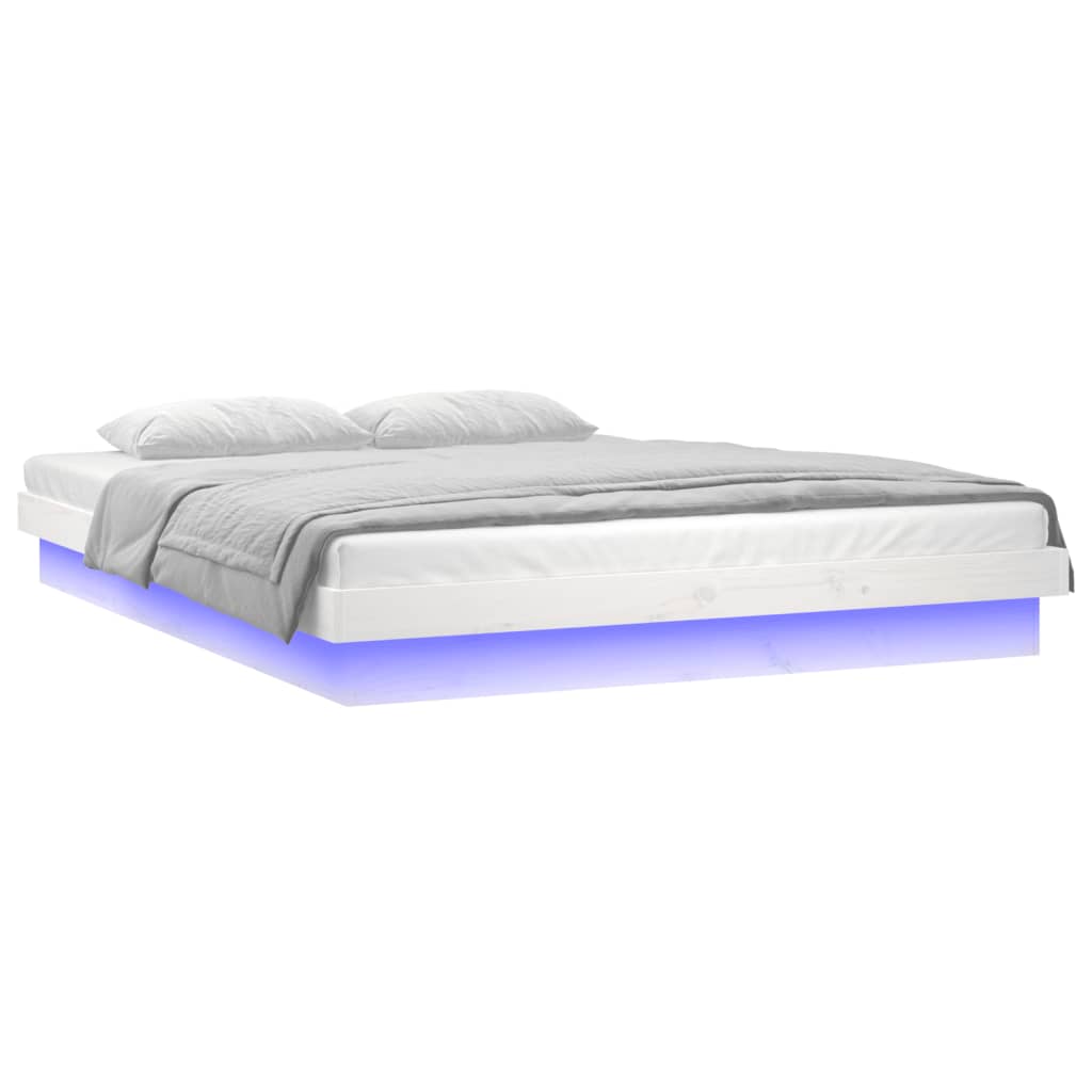 Bedframe LED massief hout wit 135x190 cm is nu te koop bij PeponiXL, paradijselijk wonen!