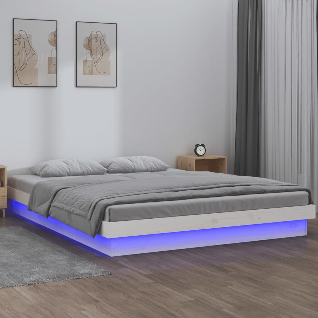 Bedframe LED massief hout wit 135x190 cm is nu te koop bij PeponiXL, paradijselijk wonen!