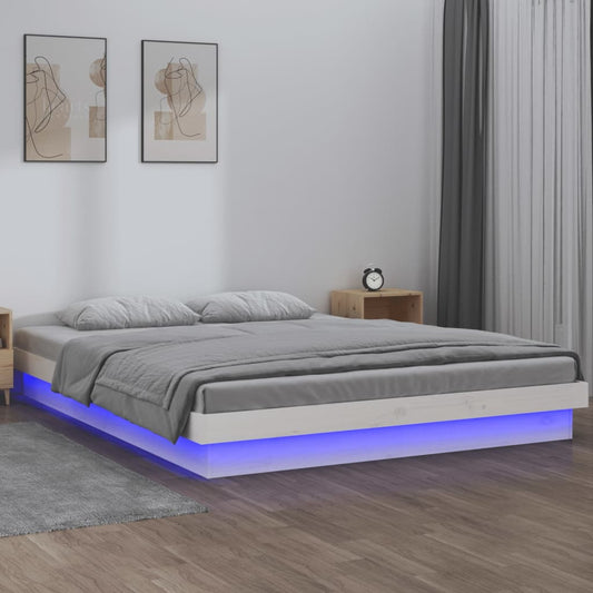 Bedframe LED massief hout wit 135x190 cm is nu te koop bij PeponiXL, paradijselijk wonen!