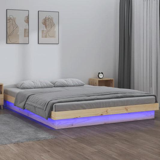 Bedframe LED massief hout 140x190 cm is nu te koop bij PeponiXL, paradijselijk wonen!