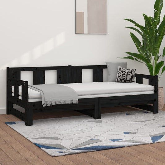 Slaapbank uitschuifbaar massief grenenhout zwart 2x(80x200) cm is nu te koop bij PeponiXL, paradijselijk wonen!