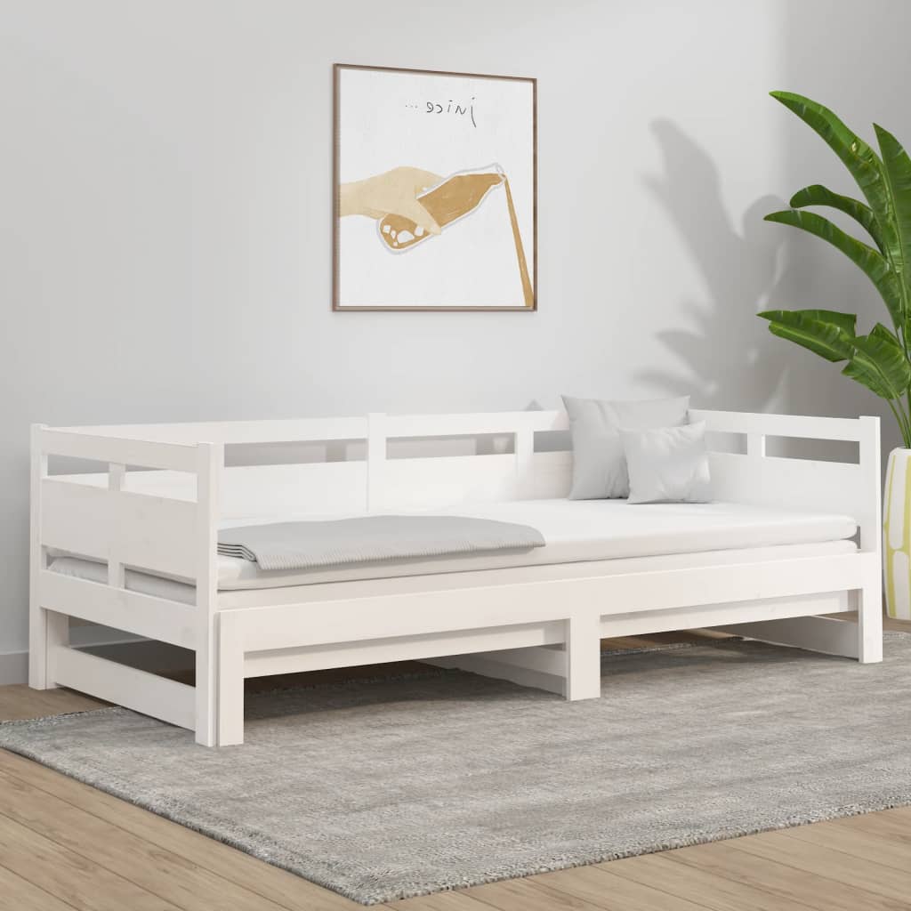 Slaapbank uitschuifbaar massief grenenhout wit 2x(90x200) cm is nu te koop bij PeponiXL, paradijselijk wonen!