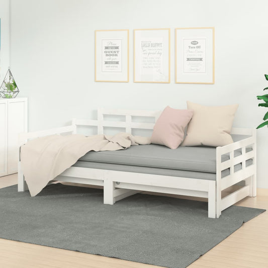 Slaapbank uitschuifbaar massief grenenhout wit 2x(80x200) cm is nu te koop bij PeponiXL, paradijselijk wonen!