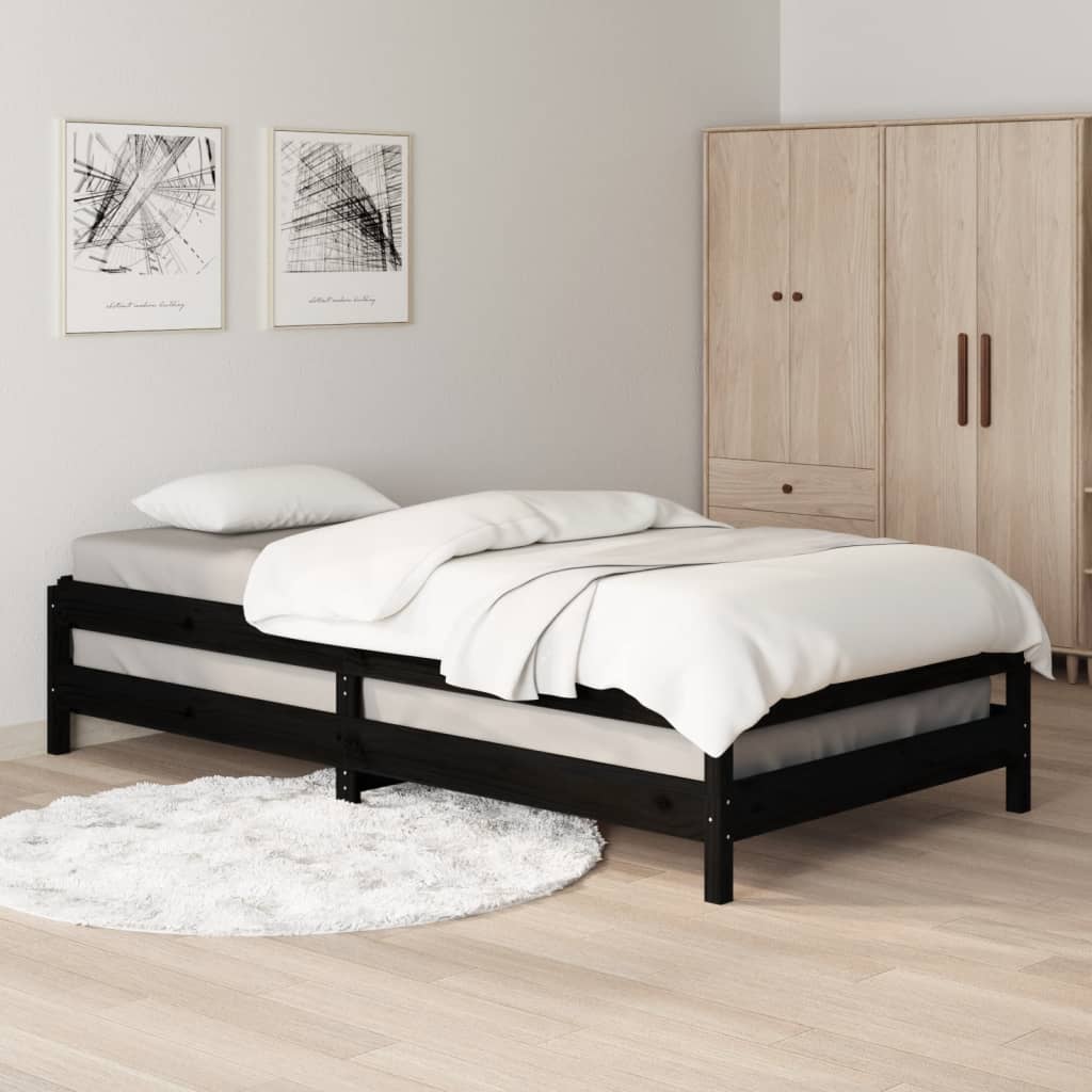 Bed stapelbaar 90x200 cm massief grenenhout zwart is nu te koop bij PeponiXL, paradijselijk wonen!