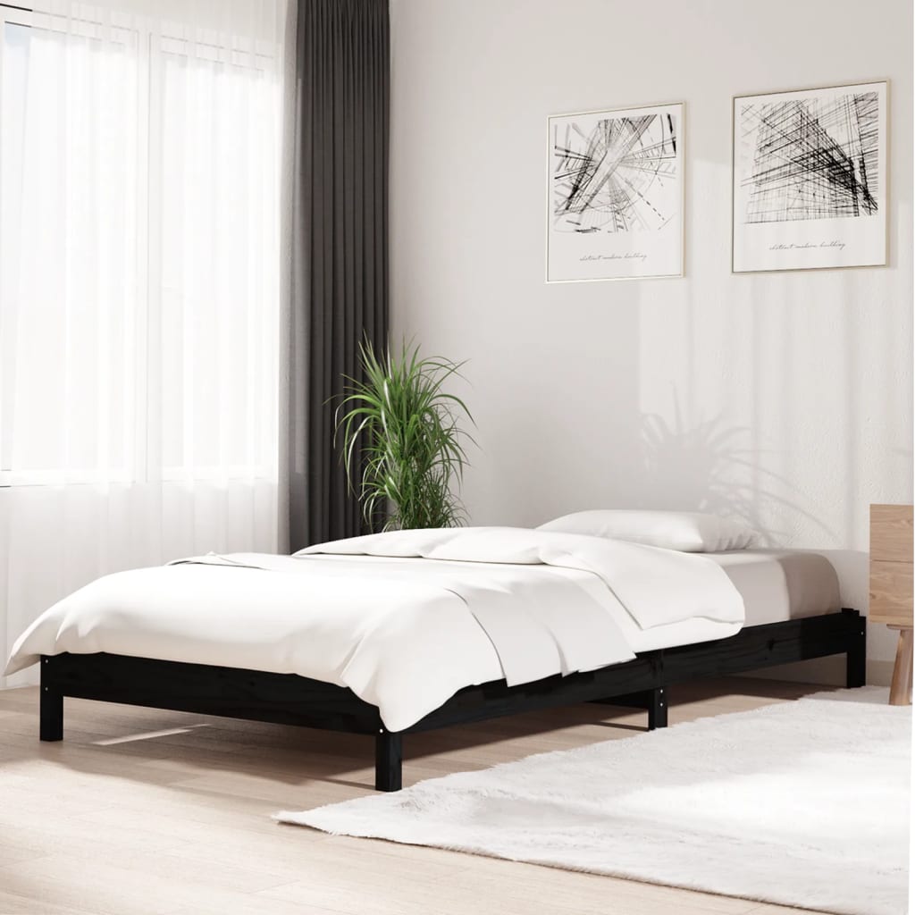 Bed stapelbaar 90x200 cm massief grenenhout zwart is nu te koop bij PeponiXL, paradijselijk wonen!