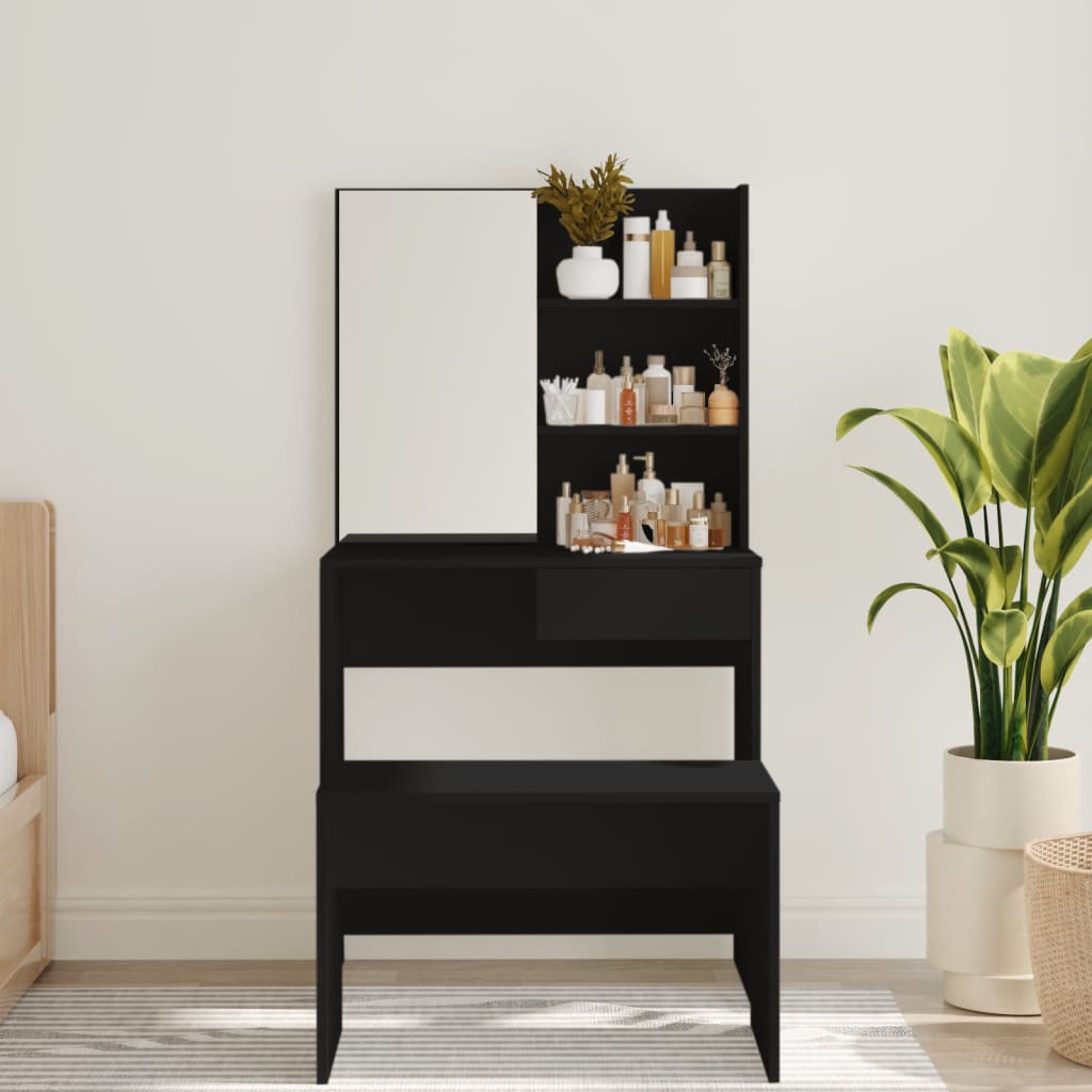 Kaptafel met spiegel 74,5x40x141 cm zwart is nu te koop bij PeponiXL, paradijselijk wonen!