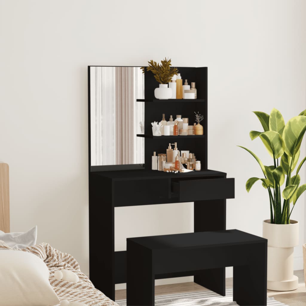 Kaptafel met spiegel 74,5x40x141 cm zwart is nu te koop bij PeponiXL, paradijselijk wonen!