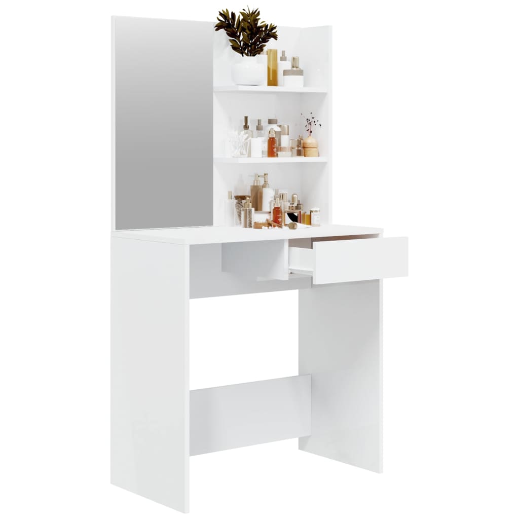 Kaptafel met spiegel 74,5x40x141 cm hoogglans wit is nu te koop bij PeponiXL, paradijselijk wonen!