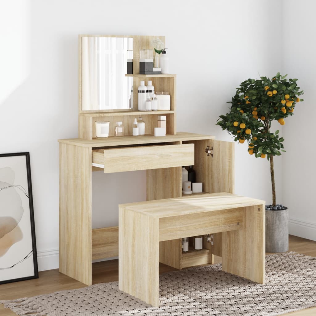 Kaptafel met spiegel 86,5x35x136 cm sonoma eikenkleurig is nu te koop bij PeponiXL, paradijselijk wonen!