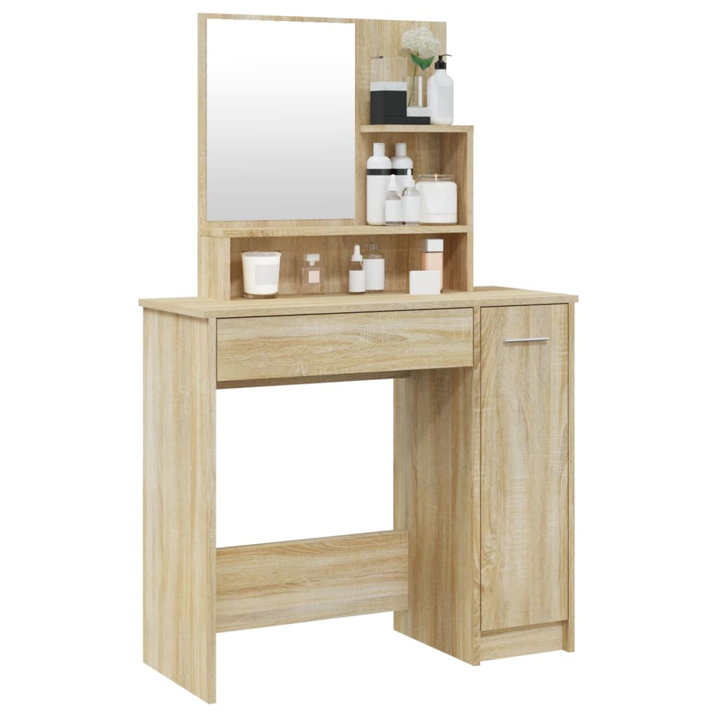 Kaptafel met spiegel 86,5x35x136 cm sonoma eikenkleurig is nu te koop bij PeponiXL, paradijselijk wonen!