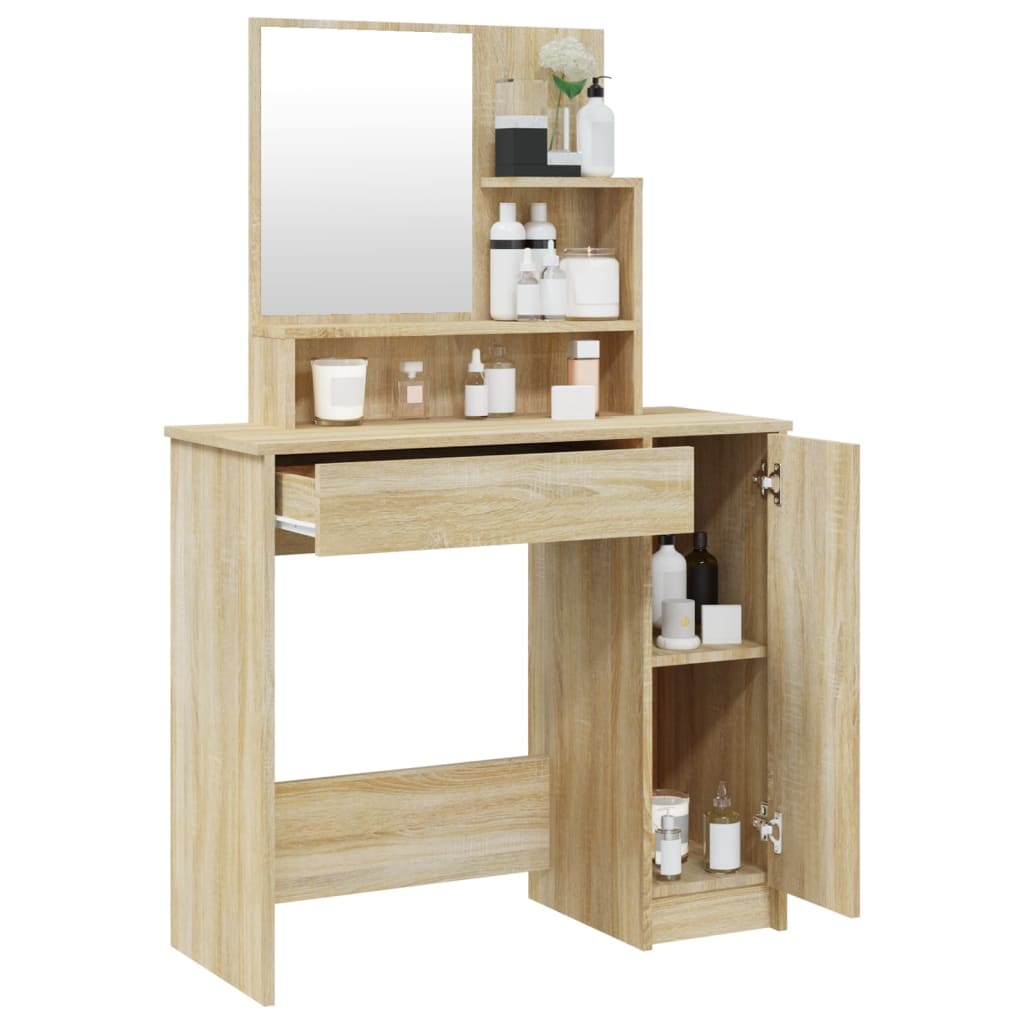 Kaptafel met spiegel 86,5x35x136 cm sonoma eikenkleurig is nu te koop bij PeponiXL, paradijselijk wonen!