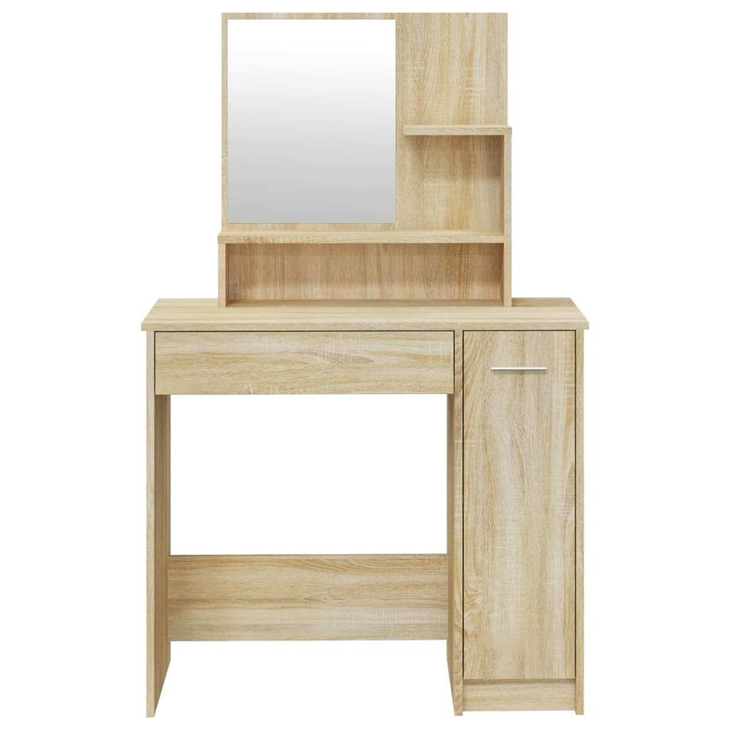 Kaptafel met spiegel 86,5x35x136 cm sonoma eikenkleurig is nu te koop bij PeponiXL, paradijselijk wonen!