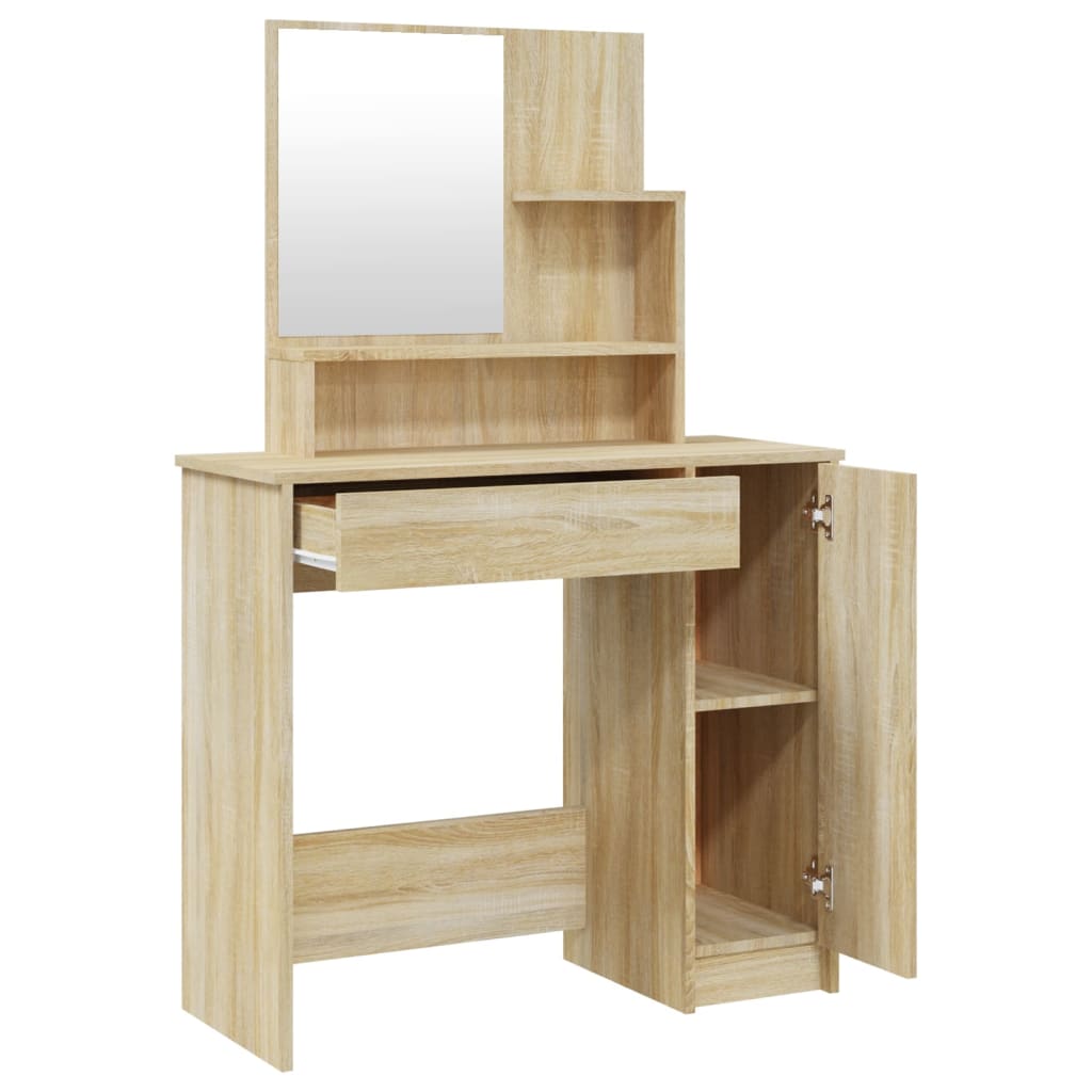 Kaptafel met spiegel 86,5x35x136 cm sonoma eikenkleurig is nu te koop bij PeponiXL, paradijselijk wonen!