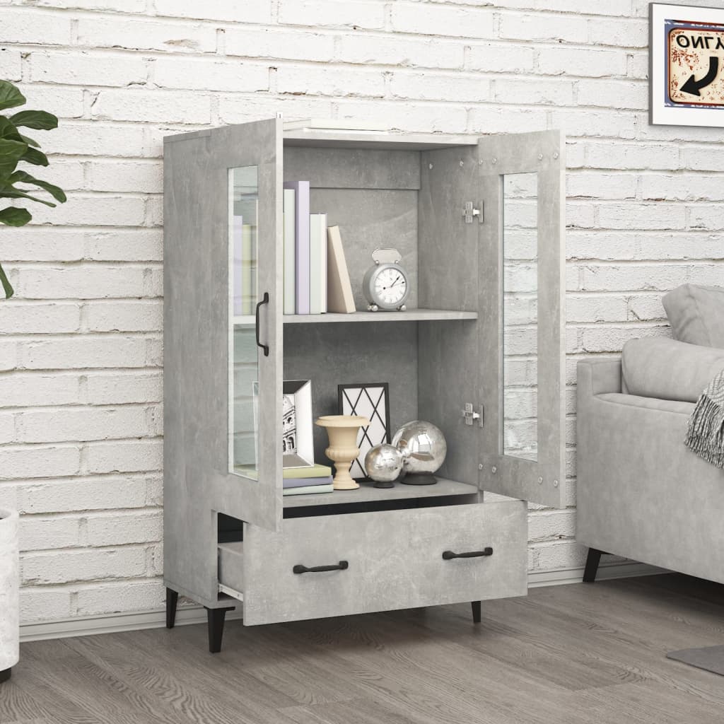 Hoge kast 70x31x115 cm bewerkt hout betongrijs is nu te koop bij PeponiXL, paradijselijk wonen!