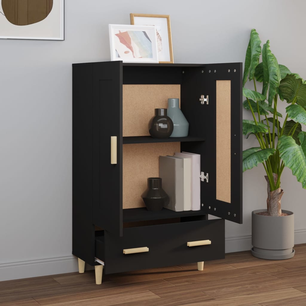 Hoge kast 70x31x115 cm bewerkt hout zwart is nu te koop bij PeponiXL, paradijselijk wonen!