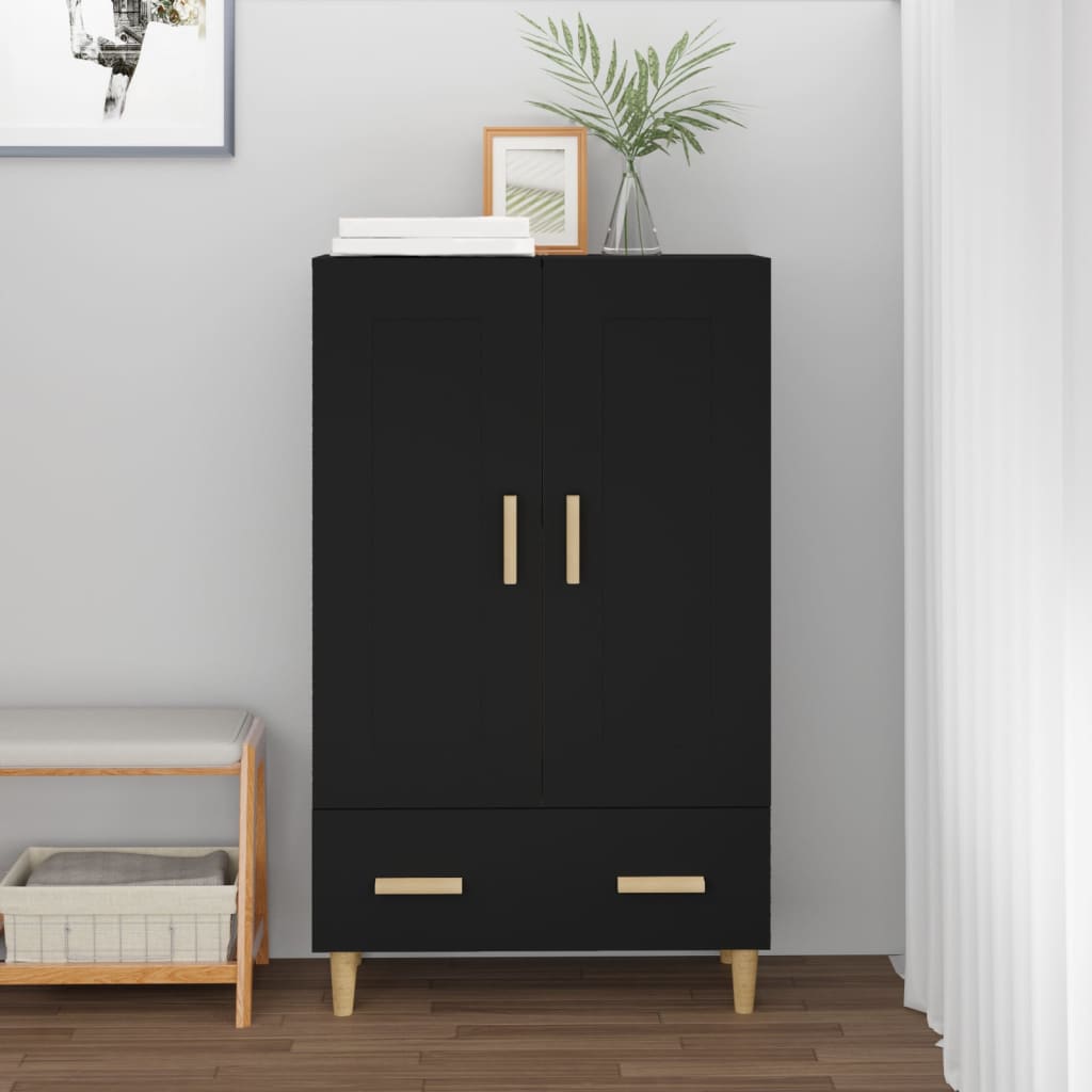 Hoge kast 70x31x115 cm bewerkt hout zwart is nu te koop bij PeponiXL, paradijselijk wonen!