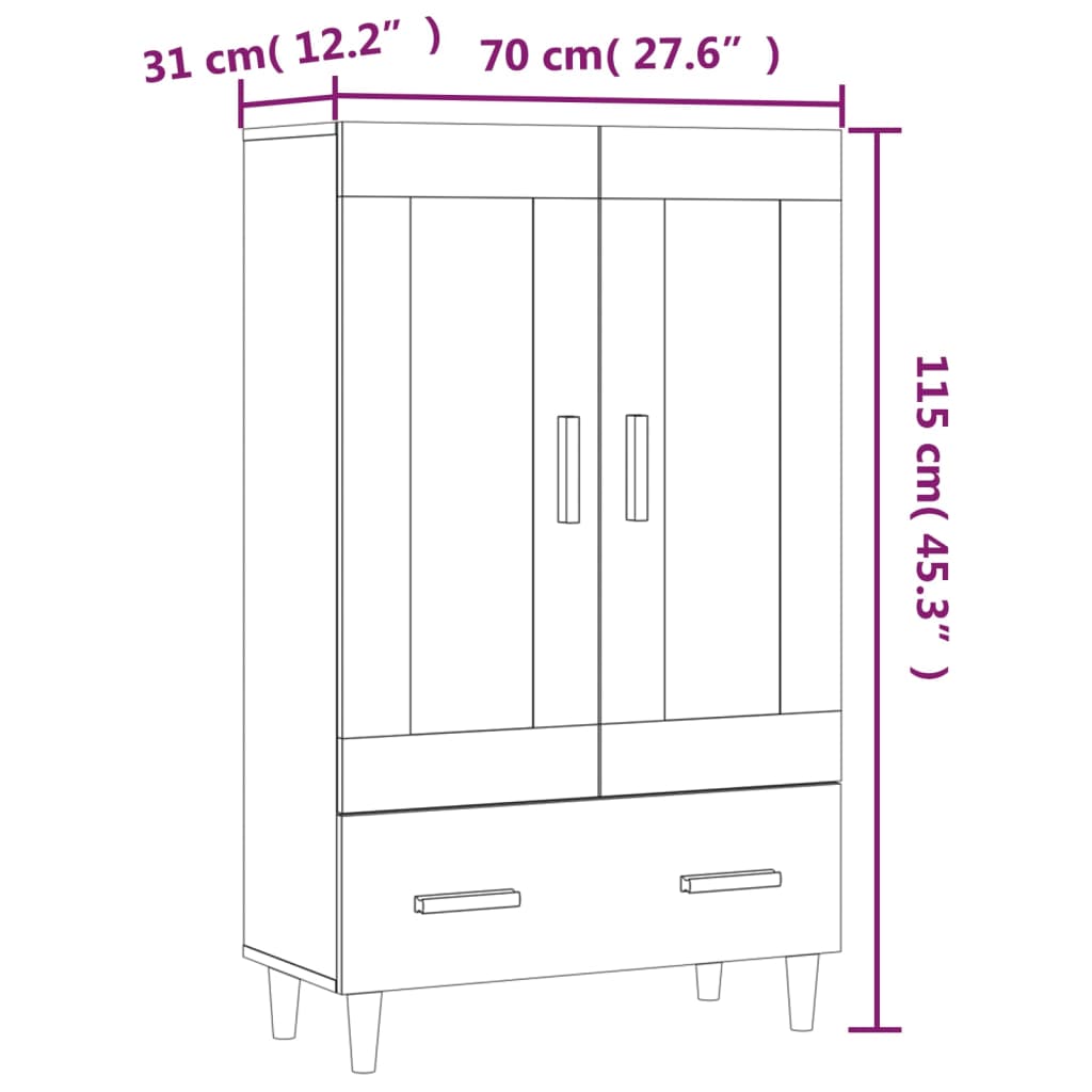 Hoge kast 70x31x115 cm bewerkt hout betongrijs is nu te koop bij PeponiXL, paradijselijk wonen!
