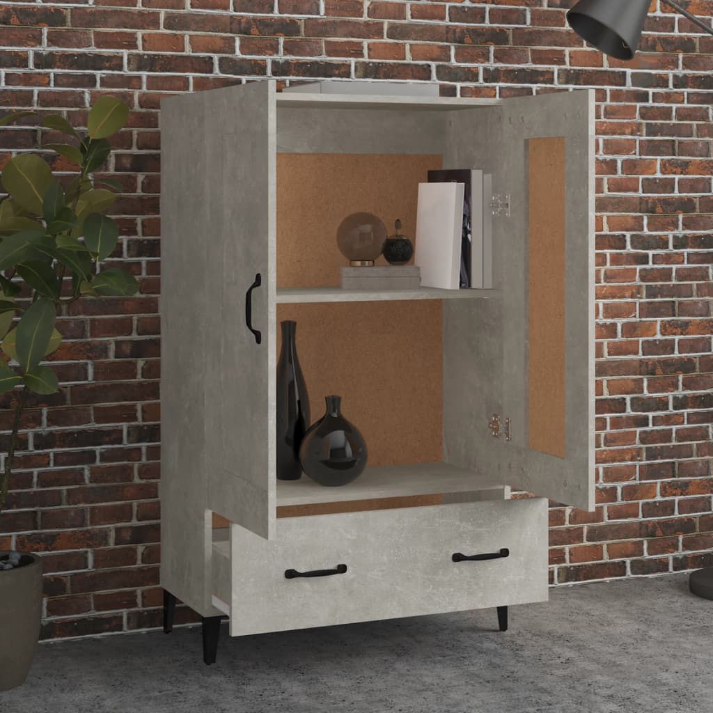 Hoge kast 70x31x115 cm bewerkt hout betongrijs is nu te koop bij PeponiXL, paradijselijk wonen!