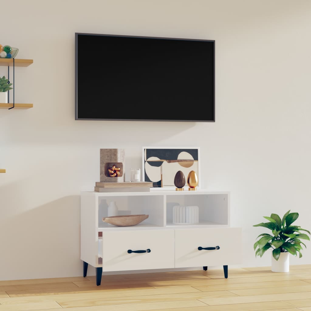 Tv-meubel 80x36x50 cm bewerkt hout hoogglans wit is nu te koop bij PeponiXL, paradijselijk wonen!