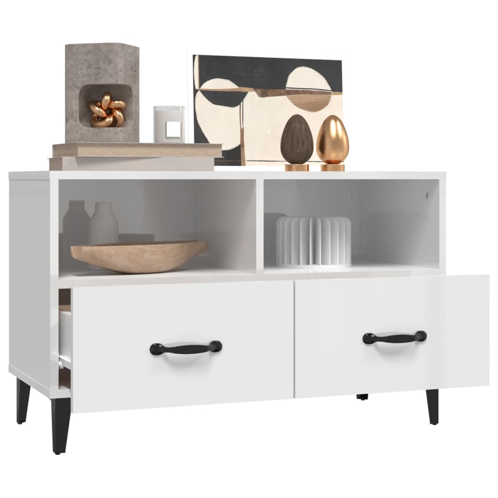 Tv-meubel 80x36x50 cm bewerkt hout hoogglans wit is nu te koop bij PeponiXL, paradijselijk wonen!