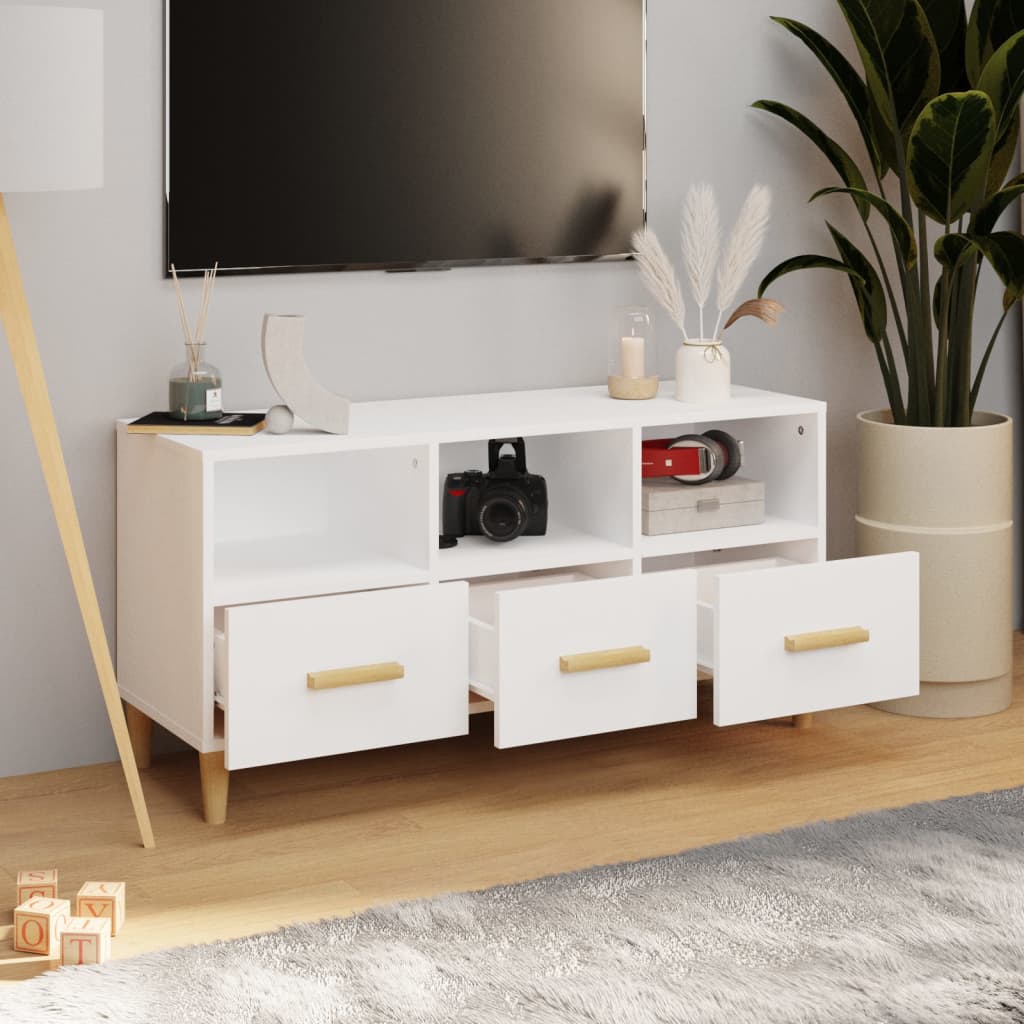 Tv-meubel 102x36x50 cm bewerkt hout hoogglans wit is nu te koop bij PeponiXL, paradijselijk wonen!
