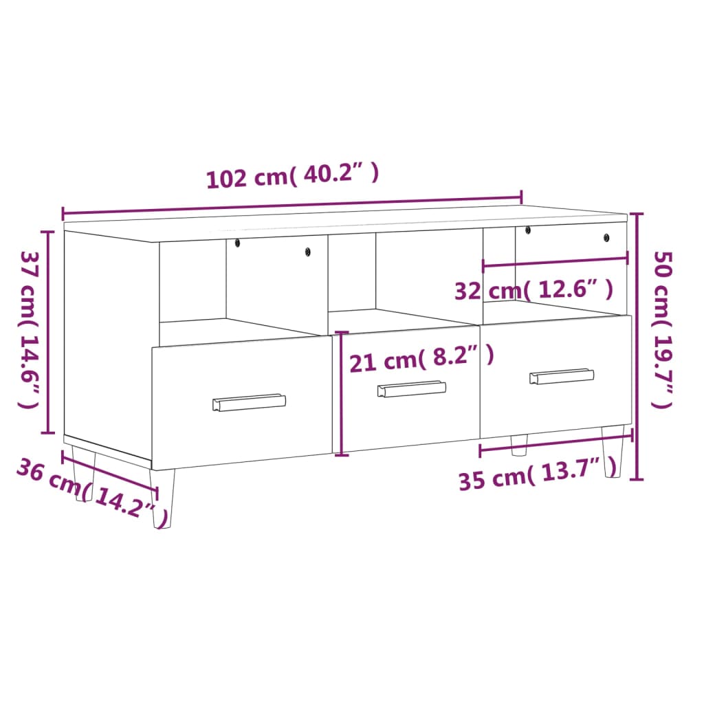Tv-meubel 102x36x50 cm bewerkt hout hoogglans wit is nu te koop bij PeponiXL, paradijselijk wonen!
