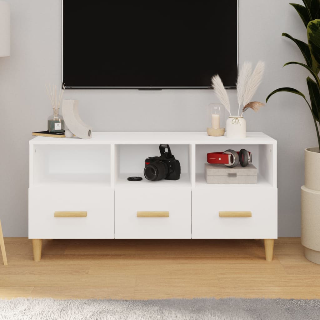Tv-meubel 102x36x50 cm bewerkt hout hoogglans wit is nu te koop bij PeponiXL, paradijselijk wonen!
