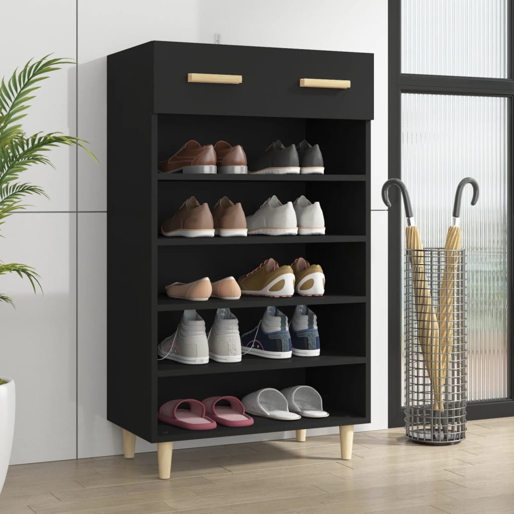 Schoenenkast 60x35x105 cm bewerkt hout zwart is nu te koop bij PeponiXL, paradijselijk wonen!