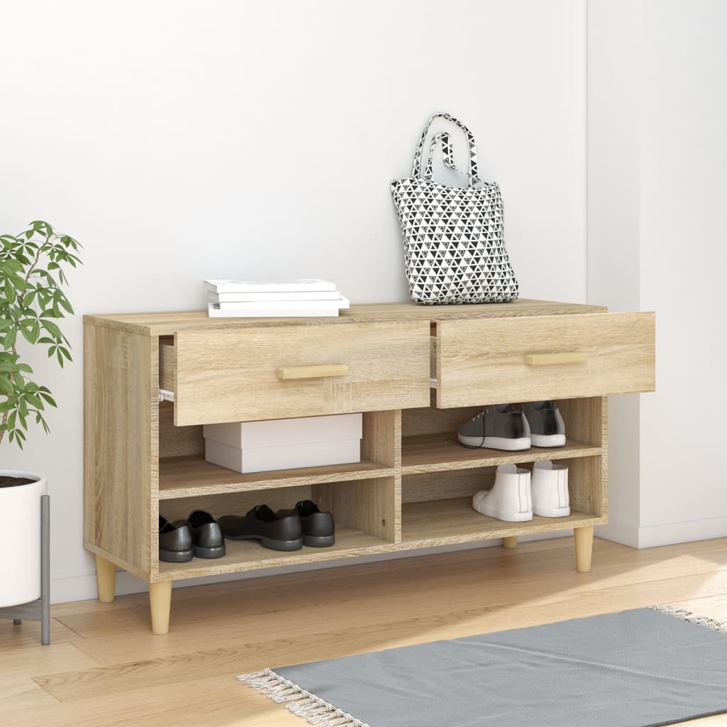 Schoenenkast 102x35x55 cm bewerkt hout sonoma eikenkleurig is nu te koop bij PeponiXL, paradijselijk wonen!