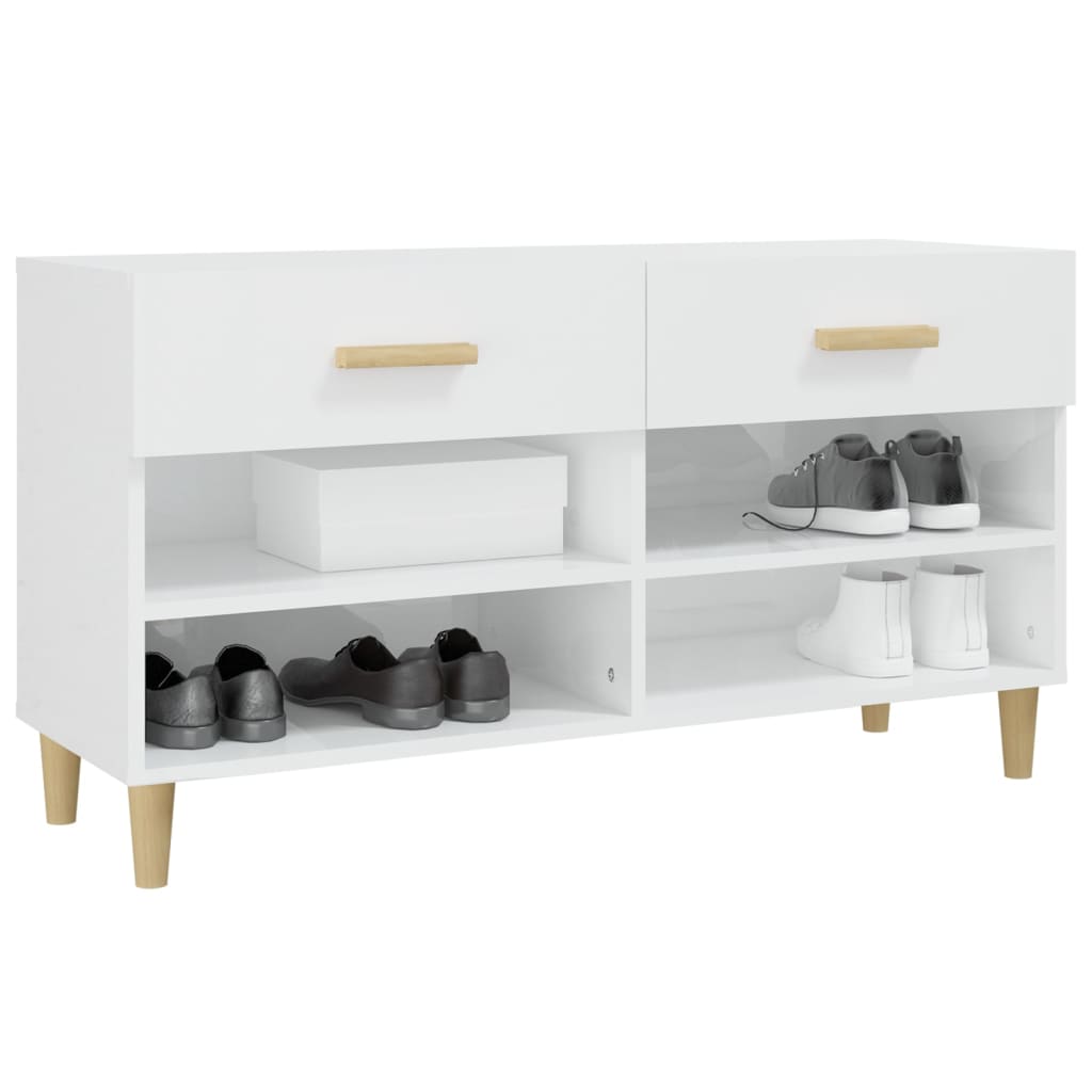 Schoenenkast 102x35x55 cm bewerkt hout hoogglans wit is nu te koop bij PeponiXL, paradijselijk wonen!