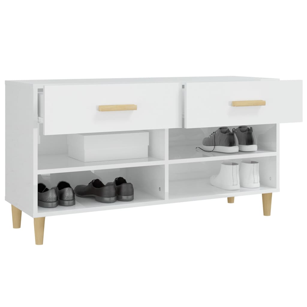 Schoenenkast 102x35x55 cm bewerkt hout hoogglans wit is nu te koop bij PeponiXL, paradijselijk wonen!