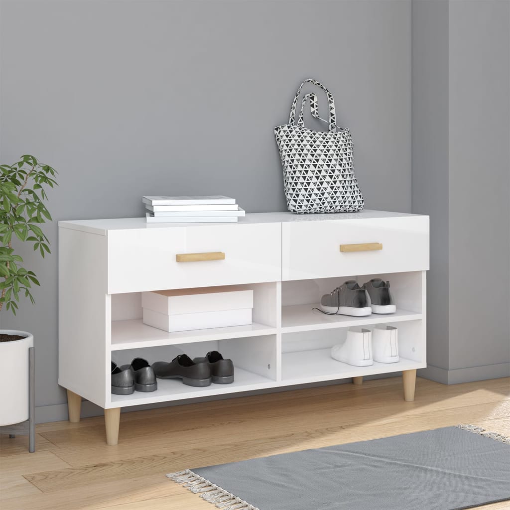 Schoenenkast 102x35x55 cm bewerkt hout hoogglans wit is nu te koop bij PeponiXL, paradijselijk wonen!
