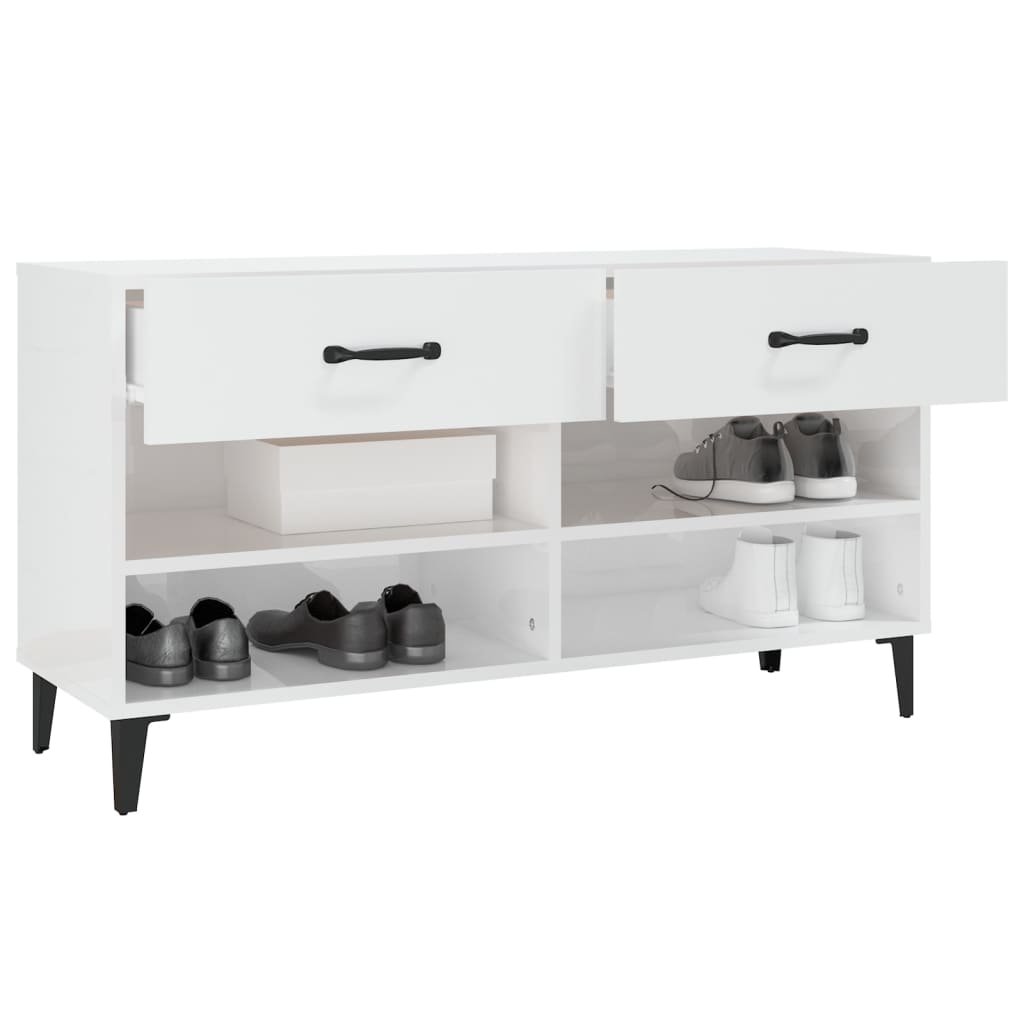 Schoenenkast 102x35x55 cm bewerkt hout hoogglans wit is nu te koop bij PeponiXL, paradijselijk wonen!