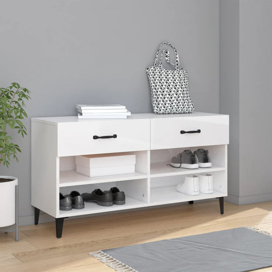 Schoenenkast 102x35x55 cm bewerkt hout hoogglans wit is nu te koop bij PeponiXL, paradijselijk wonen!