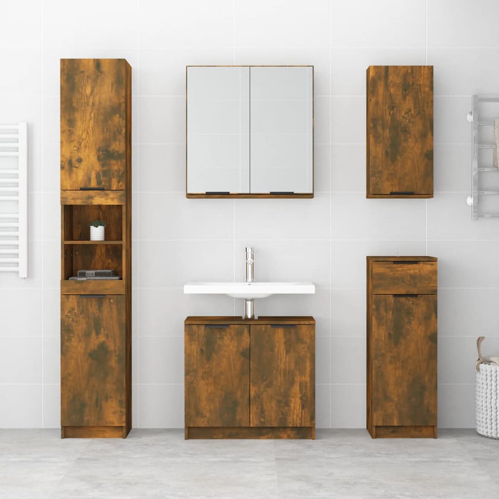 Badkamerkast 32x34x188,5 cm bewerkt hout gerookt eikenkleurig is nu te koop bij PeponiXL, paradijselijk wonen!