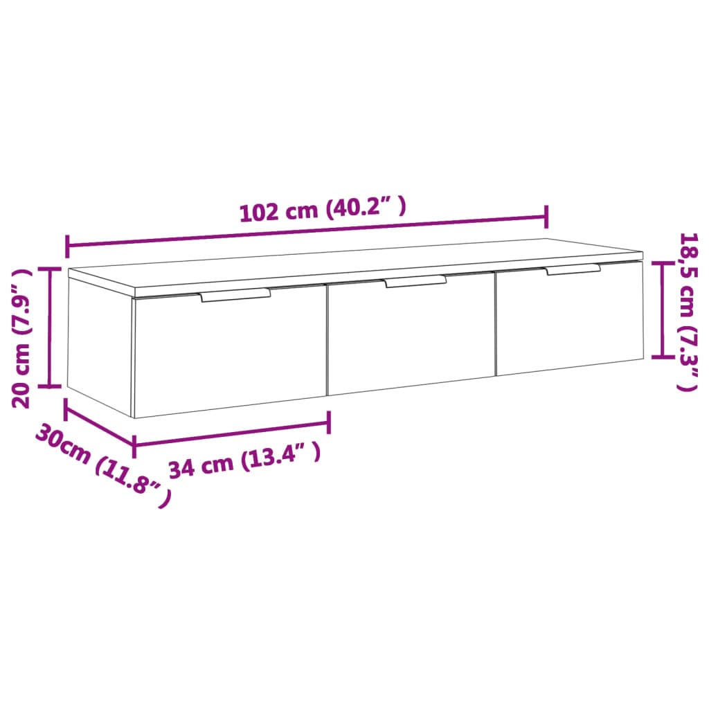 Wandkast 102x30x20 cm bewerkt hout grijs sonoma eikenkleurig is nu te koop bij PeponiXL, paradijselijk wonen!