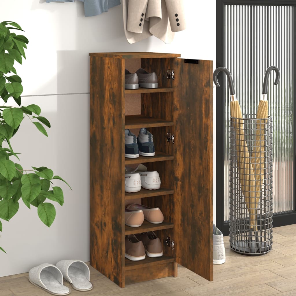 Schoenenkast 30x35x100 cm bewerkt hout gerookt eikenkleurig is nu te koop bij PeponiXL, paradijselijk wonen!