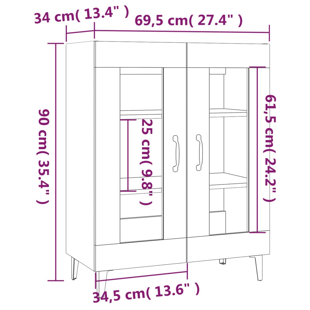 Dressoir 69,5x34x90 cm bewerkt hout grijs sonoma eikenkleurig is nu te koop bij PeponiXL, paradijselijk wonen!